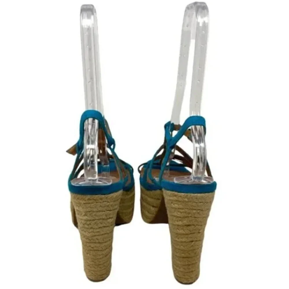 Jeffrey Campbell Jenna Teal Suede Platform Esparto Rope Espadrilles - Size 11